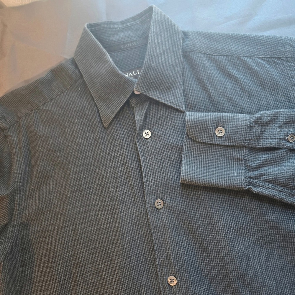 Canali Men's Dress Shirt Gray‎ Black Houndstooth Small Made In Italy
Cotton